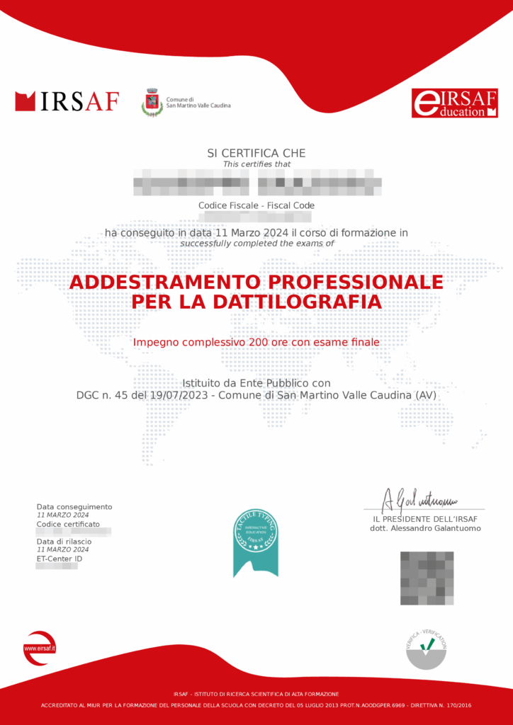 attestato dattilografia